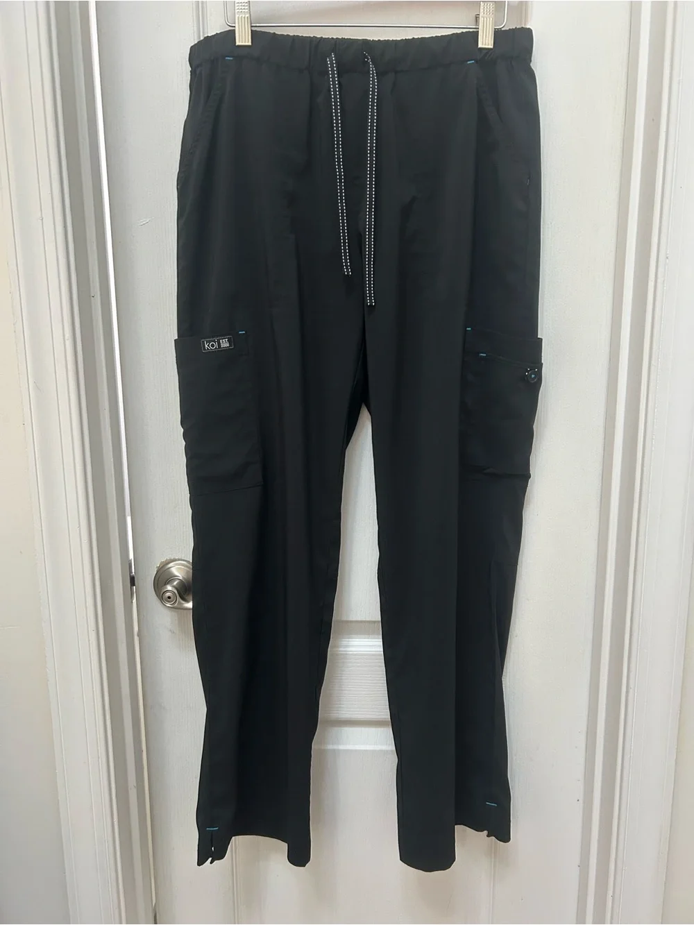KOI Black women’s Cargo Scrub Pants with Drawstring Waist